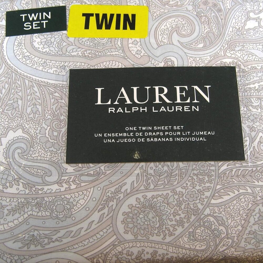 NEW Lauren Ralph Lauren Tan Blue Grey Paisley TWIN size 3p sheet set 100% cotton
